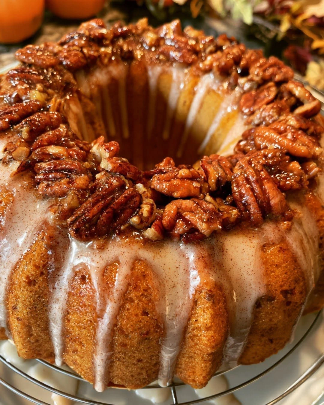 Apple Pumpkin Pecan Bundt Cake with Cinnamon and Vanilla