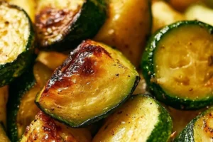 Crispy air fryer zucchini slices seasoned and cooked to perfection