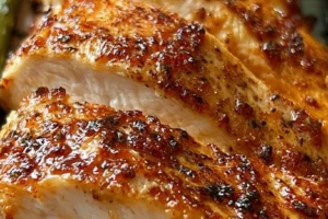Crispy air fryer boneless skinless chicken breast on a plate