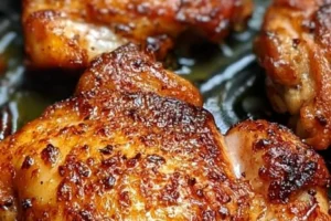 Crispy air fryer boneless skinless chicken thighs on a plate