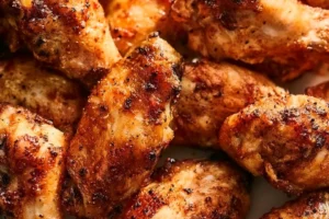 Crispy air fryer chicken wings served with dipping sauce on a plate