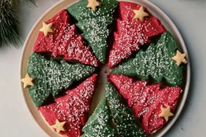 Delicious glazed Christmas brownies topped with festive decorations