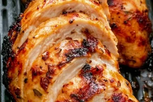 Herb-marinated air fryer chicken breast served on a plate