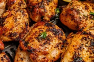 Lemon-Oregano Air Fryer Greek Chicken served on a plate