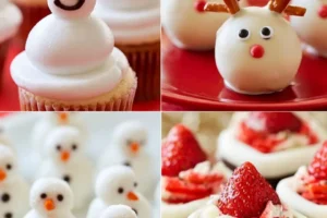 A variety of easy festive Christmas desserts presented on a holiday table.