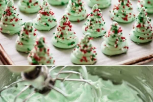 Sparkling Christmas tree meringues decorated for the holiday season