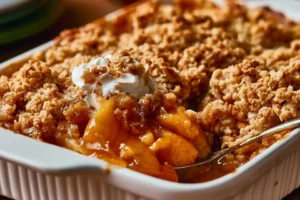 Warm homemade Apple Crisp with a crunchy topping and fresh apples
