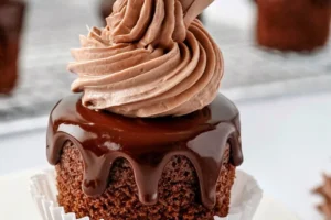 Delicious bakery-style mini chocolate ganache cakes with rich chocolate icing