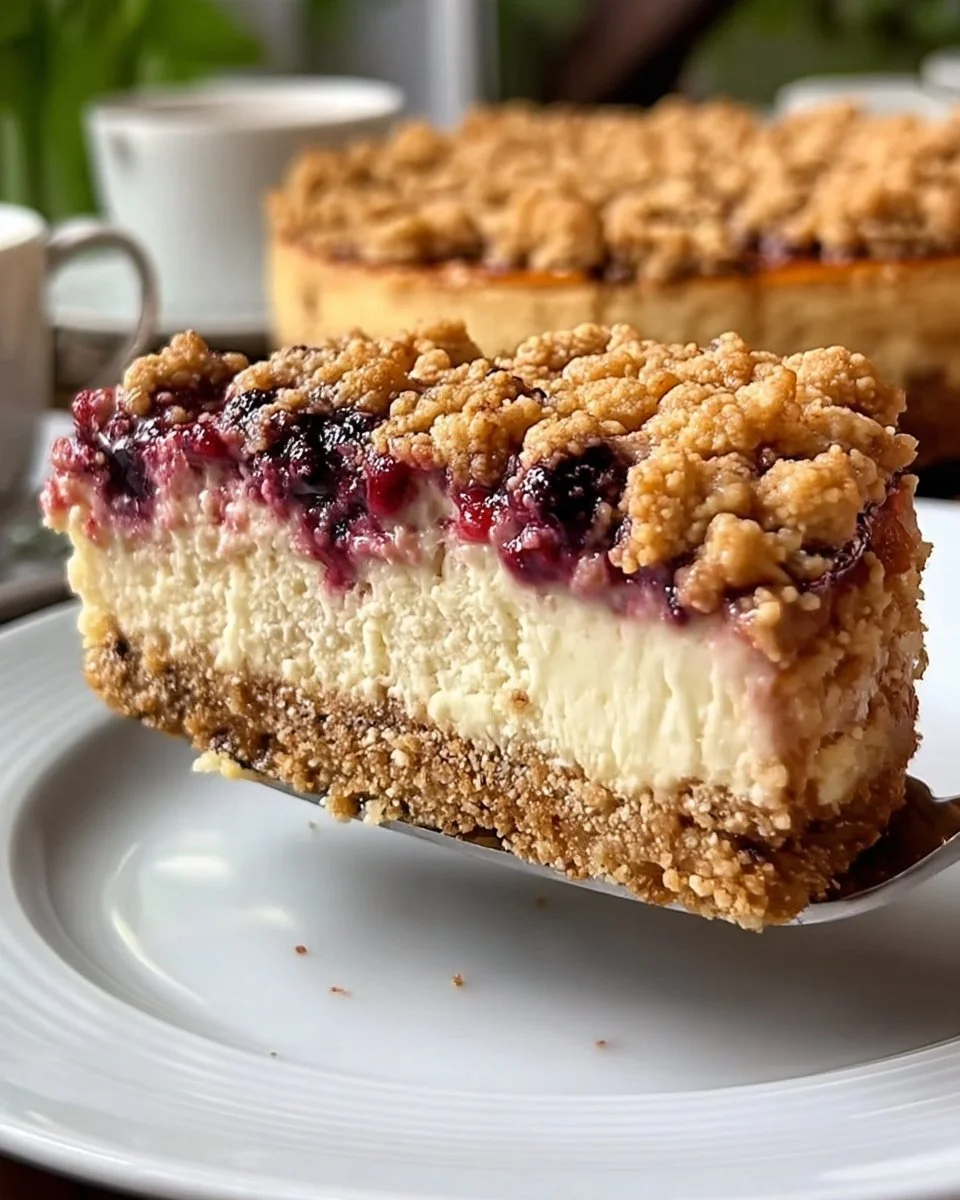 Scrummy Raspberry Cheesecake Berry Crumble Cheesecake