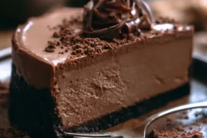 Delicious homemade chocolate cheesecake with a rich, creamy texture.