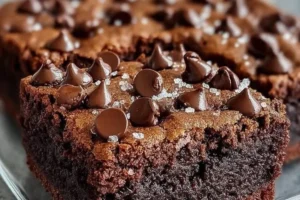 Delicious double-chocolate chip cookie cake with melted chocolate and cookies pieces.