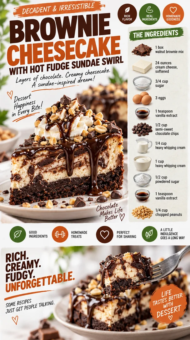 Brownie Cheesecake with Hot Fudge Sundae Swirl