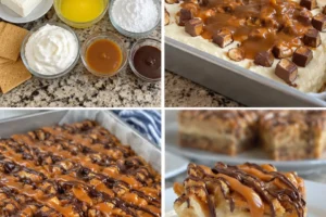 Caramel Milky Way Cheesecake Bars on a serving platter