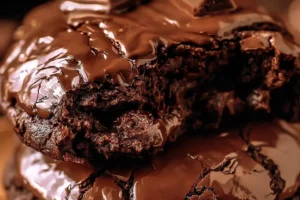 Chewy decadent chocolate brownie cookies freshly baked on a cooling rack