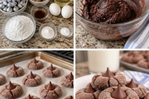 Freshly baked Chocolate Blossom Cookies decorated with chocolates