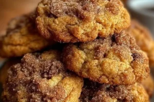 Cinnamon pumpkin crumble cookies with a crispy topping