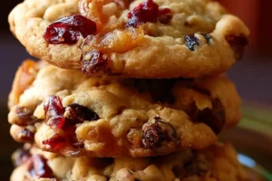 Plate of classic fruitcake cookies decorated for the holidays
