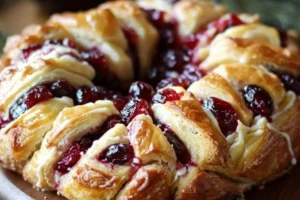 Cranberry Brie Pull Apart Bread served on a wooden platter