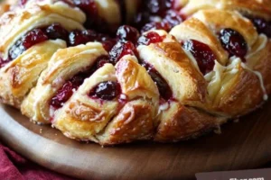 Delicious Cranberry Brie Pull-Apart Bread served warm with melted cheese and cranberries