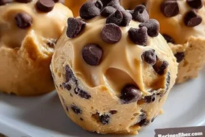 Creamy frozen Greek yogurt bites topped with peanut butter and chocolate chips.