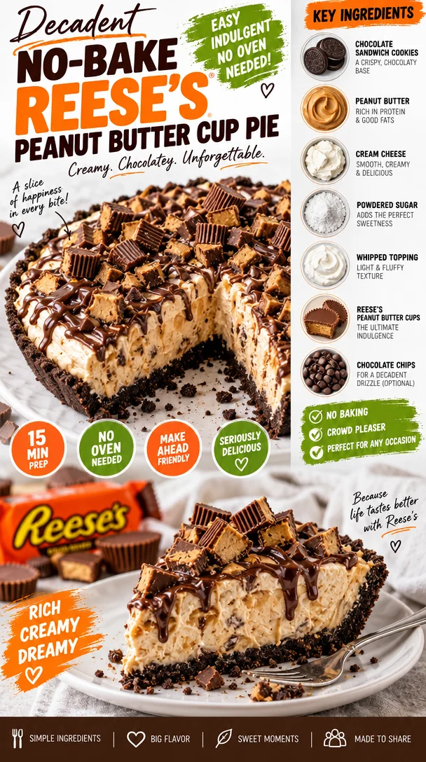 Decadent No-Bake Reese's Peanut Butter Cup Pie