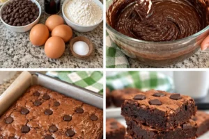 Decadent double chocolate brownies on a white plate