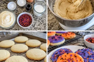 Delicious frosted sugar cookies decorated with colorful icing.