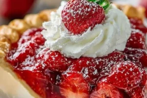 Delicious garden-fresh strawberry pie with ripe strawberries and a golden crust