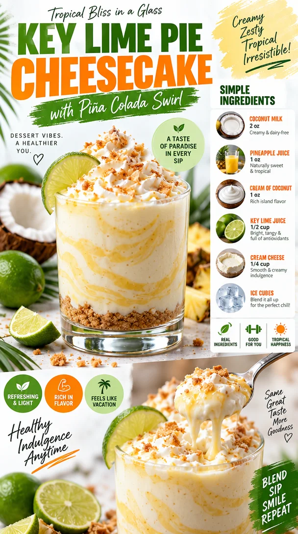 Key Lime Pie Cheesecake with Piña Colada Swirl
