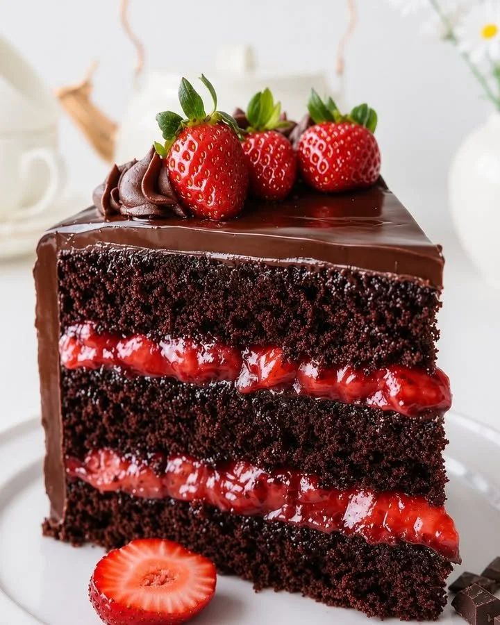 Luxurious Chocolate and Strawberry Cake
