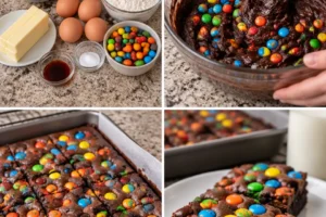 Delicious homemade M&M brownies with colorful candy toppings