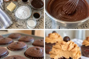 Delicious mocha cupcakes topped with creamy frosting and coffee beans.