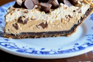 Slice of No-Bake Reese's Peanut Butter Cups Pie on a plate