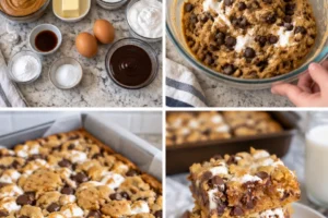 Delicious Peanut Butter S'mores Blondies topped with marshmallows and chocolate
