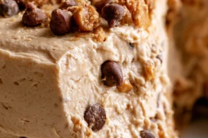Silky no-bake peanut butter cheesecake topped with chocolate and peanuts
