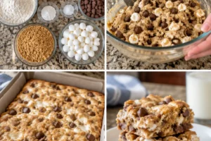 Delicious S'mores Blondies with marshmallows, chocolate, and graham crackers