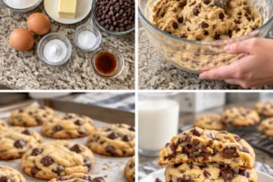 Delicious thick chocolate chip cookies fresh out of the oven